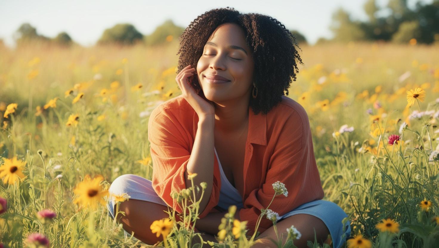 Woman finding peace and joy in a field of flowers