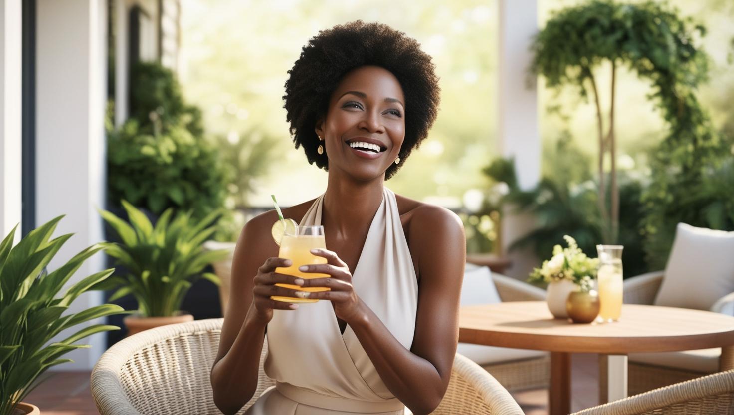 Woman enjoying a relaxed soft life on patio